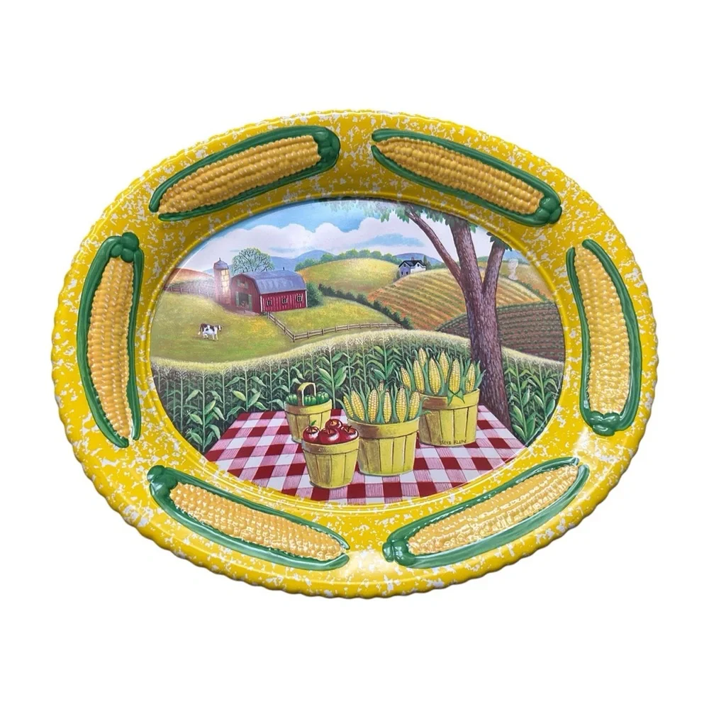 Vintage Ullman Corn Platter Farm Life Food Serving Tray Yellow Kitschy Prairie